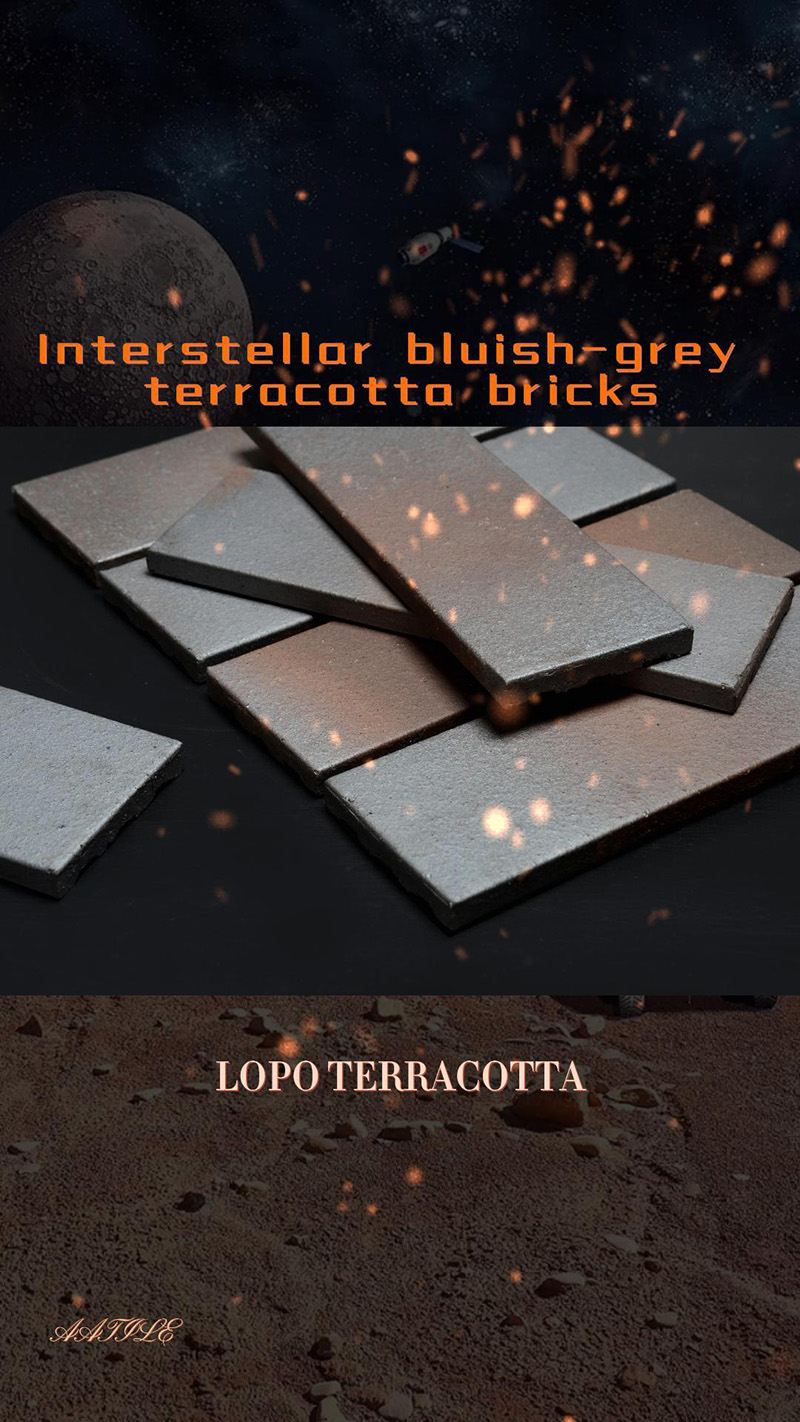 Metallic tint en roestplekken Interstellaire blauwgrijze art terracottategels